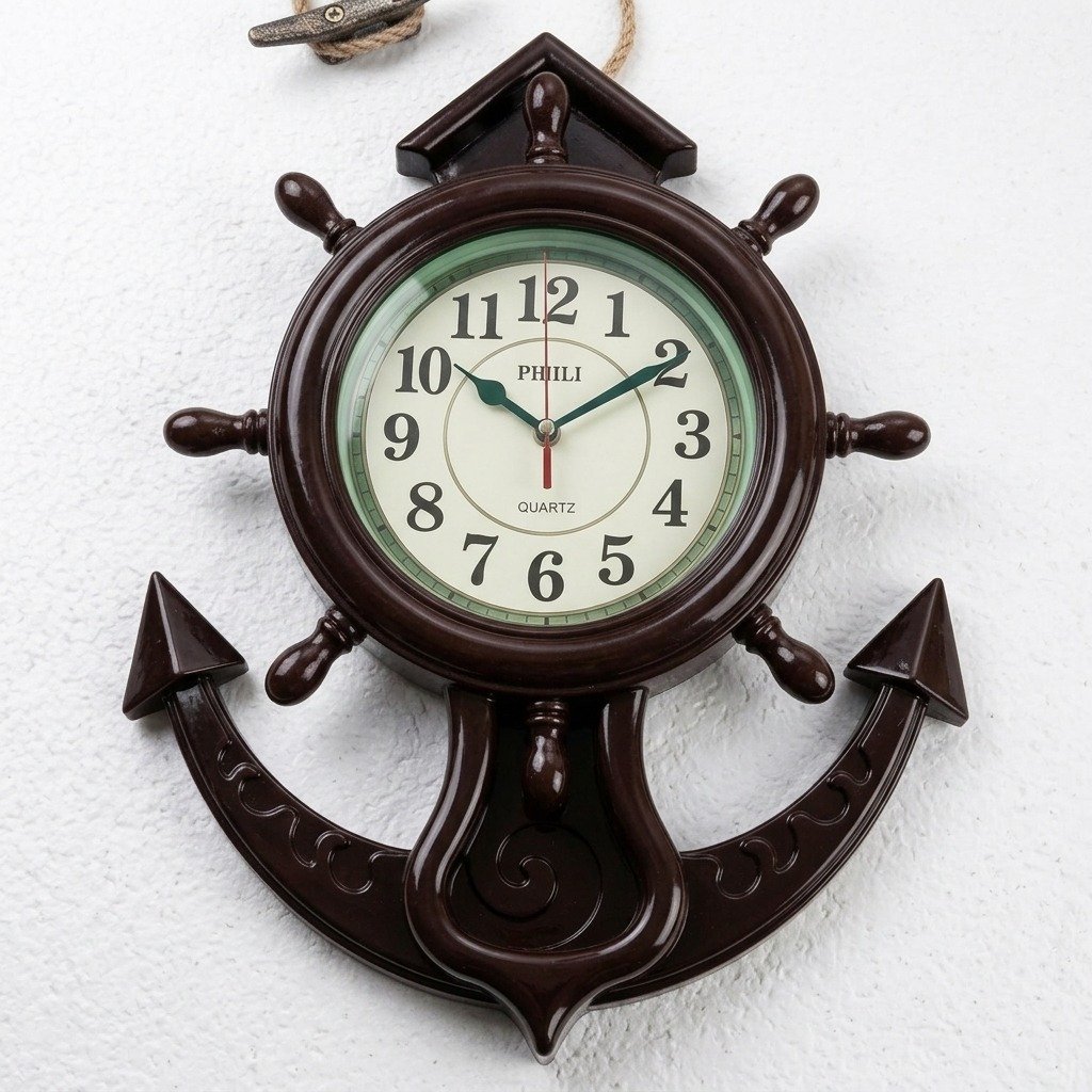 PHILI Vintage Nautical Anchor Ship Wheel Wall Clock